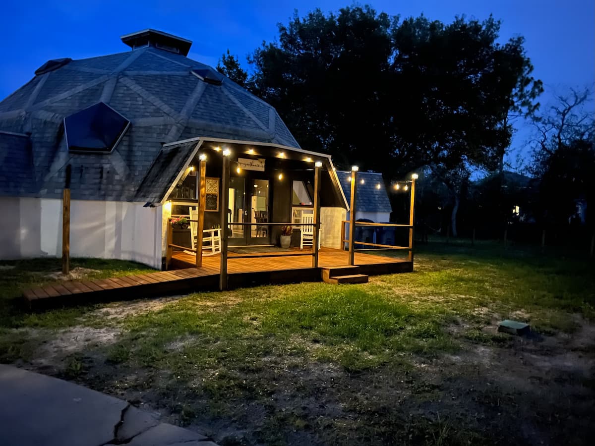 Open concept living space inside the geodesic dome