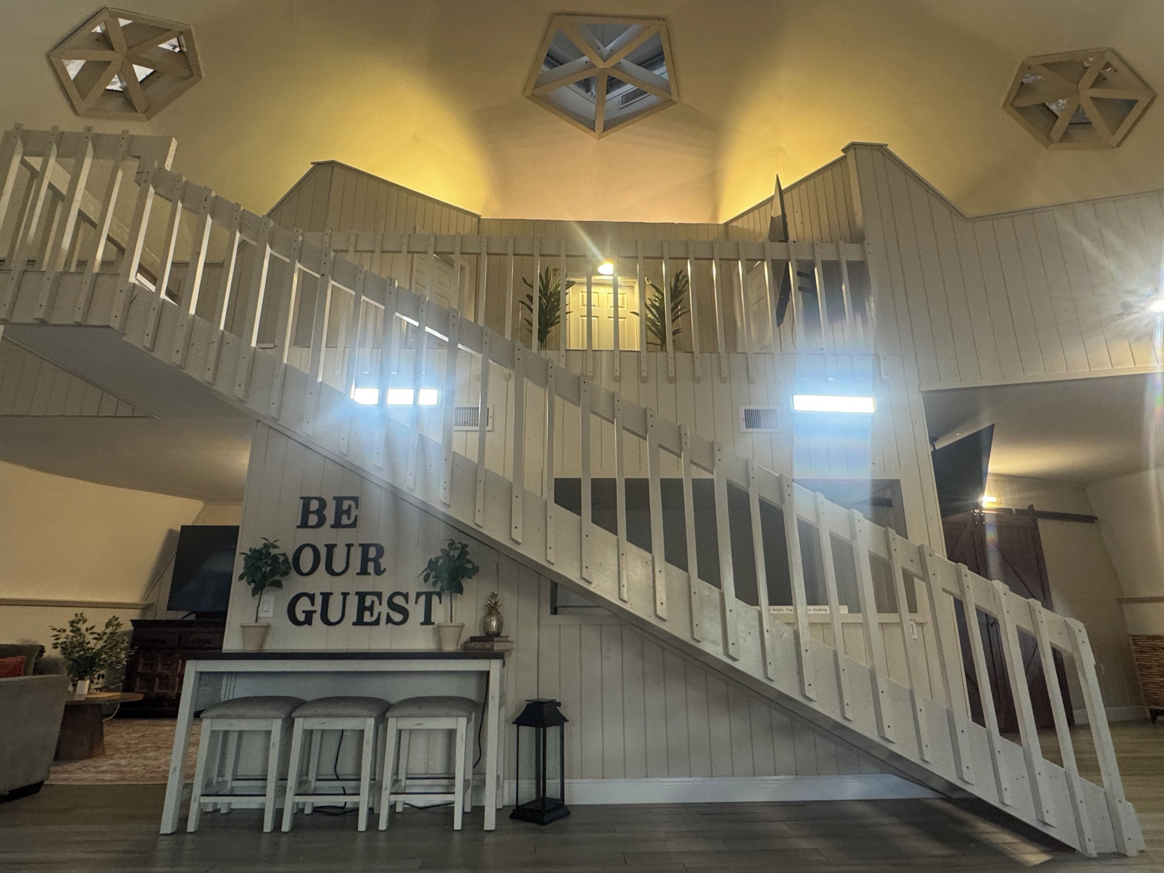 Living area with staircase