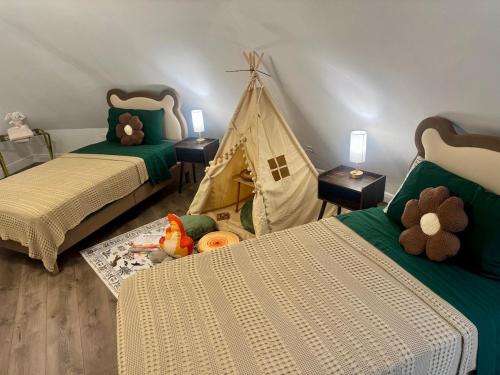 Kids room with twin beds — intentionally screen-free